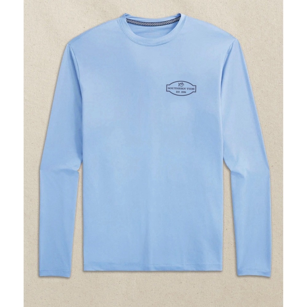 Southern Tide Mens Spearfishing Badge Performance LS Shirt Blue Fishing Sun XXL